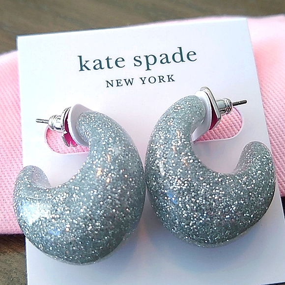 NEW Kate Spade Glitter Huggie Earrings in Silver - Picture 6 of 6